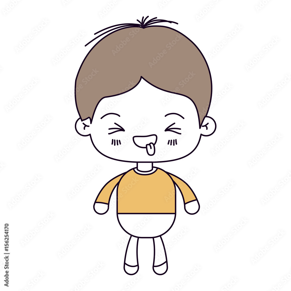 silhouette color sections and light brown hair of kawaii little boy with facial expression funny with closed eyes vector illustration silhouette color sections and light brown hair of kawaii little boy with facial expression funny with closed eyes vector illustration