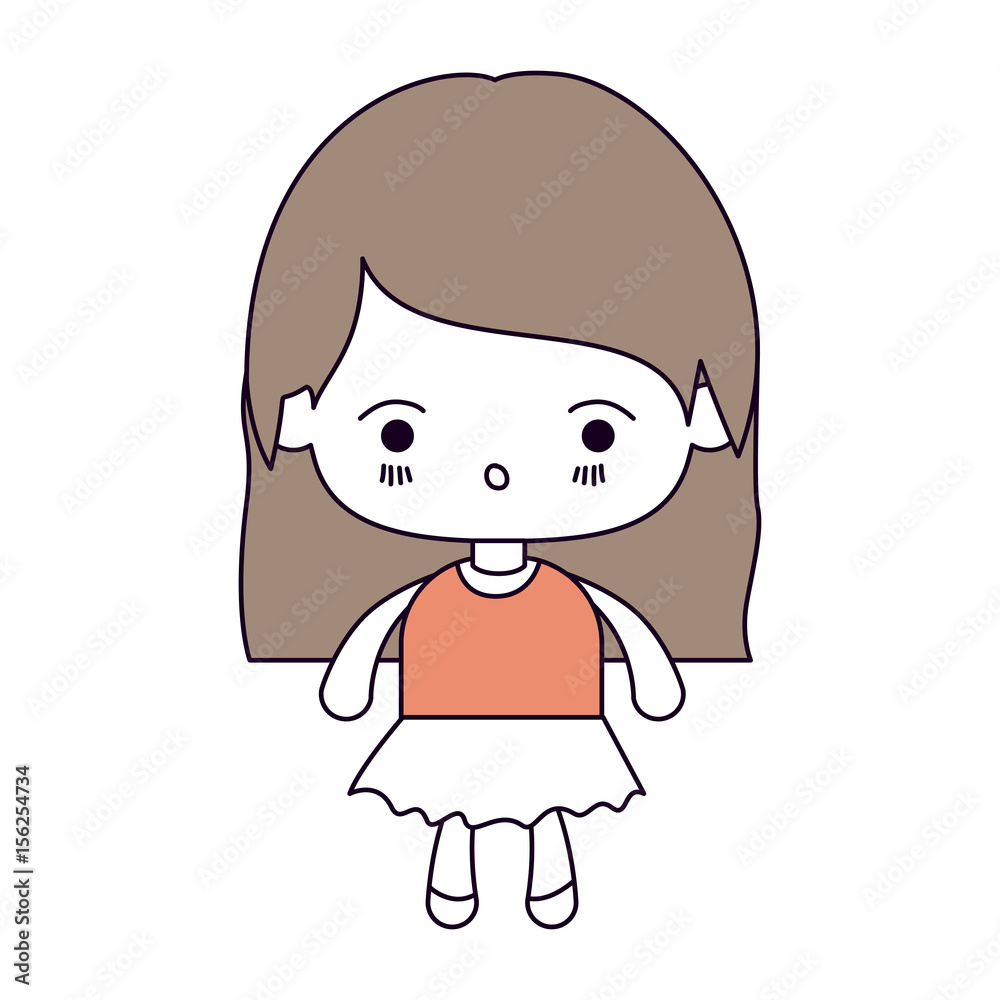 silhouette color sections and light brown hair of kawaii little girl with straight hair and facial expression surprised vector illustration silhouette color sections and light brown hair of kawaii little girl with straight hair and facial expression surprised vector illustration