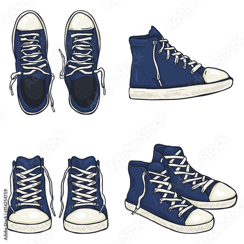 Vector Set of Cartoon High Gumshoes. Side, Top and Front Views.