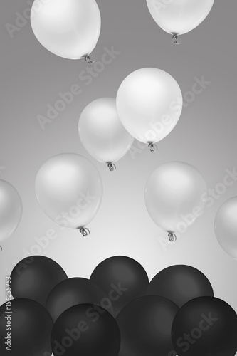 black balloons falling on the ground like a stock market or business down but white balloons float on the top