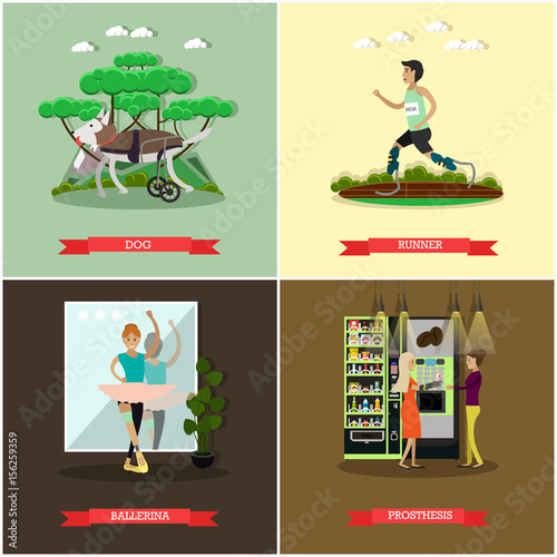 Vector set of disabled people posters in flat style