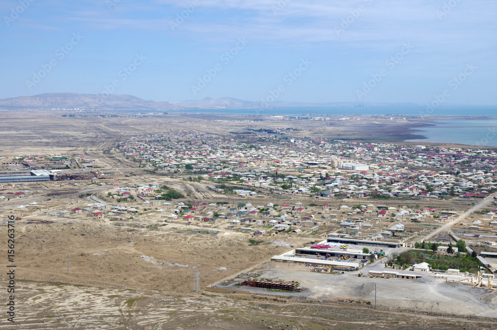 Panoramic view of Gobustan from Kichikdash mountain. Azerbaijan