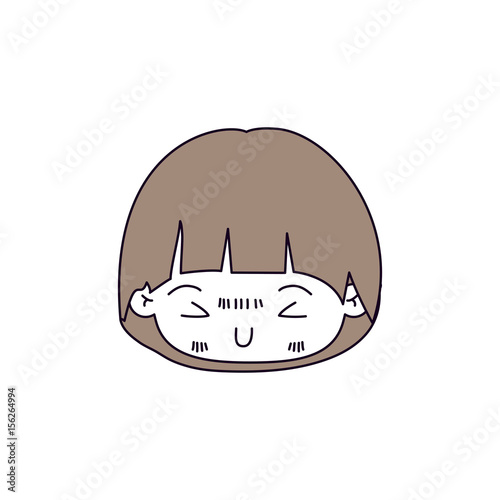 silhouette color sections and light brown hair of kawaii head of little boy with mushroom hairstyle and facial expression furious in closeup vector illustration