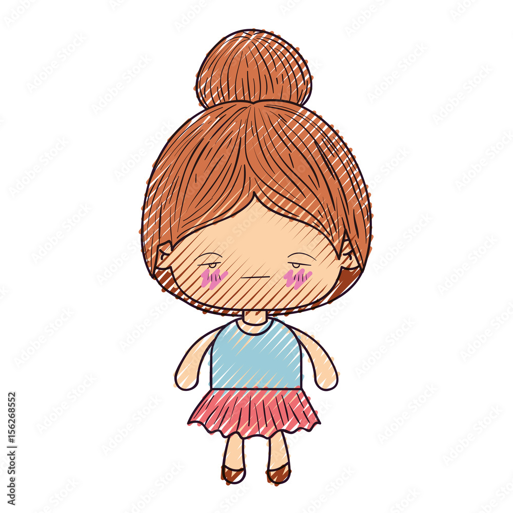 colored crayon silhouette of kawaii little girl with collected hair and facial expression sad vector illustration colored crayon silhouette of kawaii little girl with collected hair and facial expression sad vector illustration