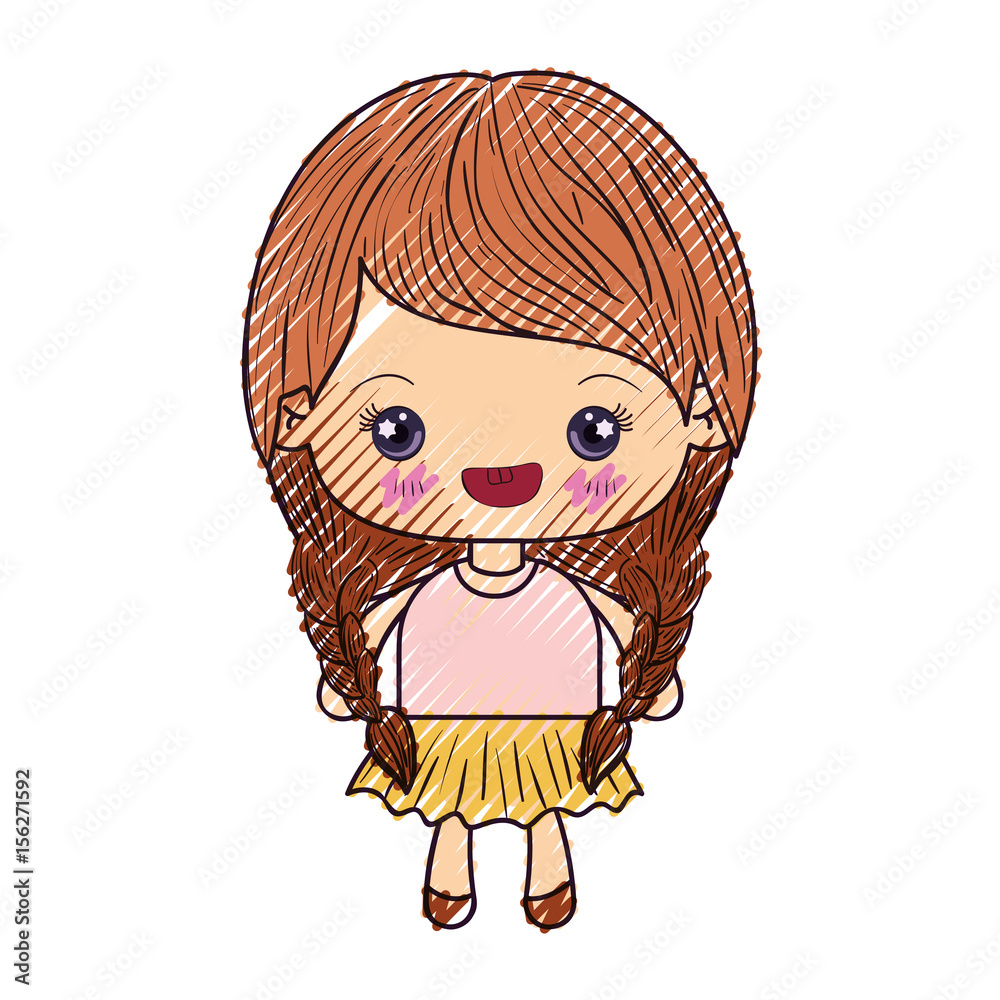 colored crayon silhouette of kawaii cute little girl with braided hair and smiling vector illustration colored crayon silhouette of kawaii cute little girl with braided hair and smiling vector illustration