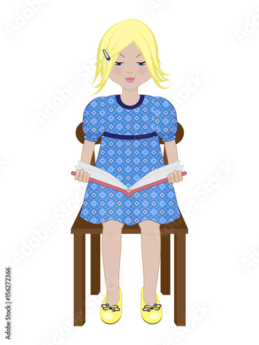 girl reads a book sitting on a chair on white background
