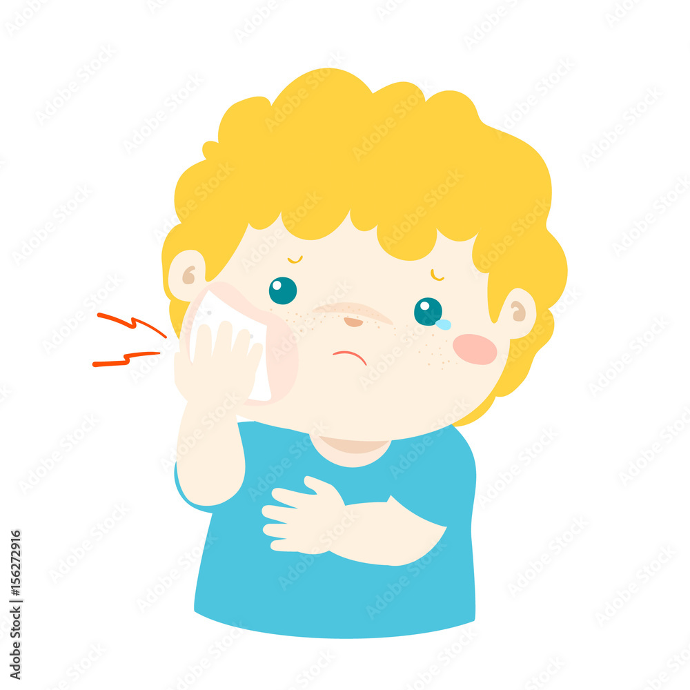 Little boy having toothache cartoon vector. Little boy having toothache cartoon vector.