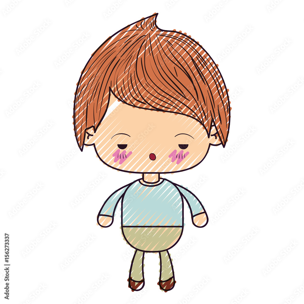 colored crayon silhouette of kawaii little boy with facial expression sad vector illustration