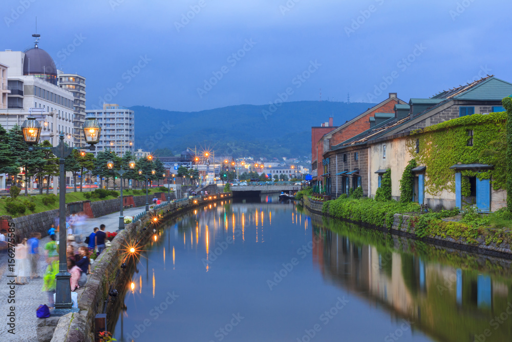 Otaru, Japan historic canal and warehouse, famous tourist attraction of Sapporo, Hokkaido.
