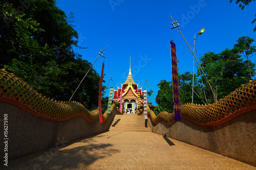 NONGKHAI,THAILAND  Tourists worship in Wat Pha Tak Suea in the evening photo