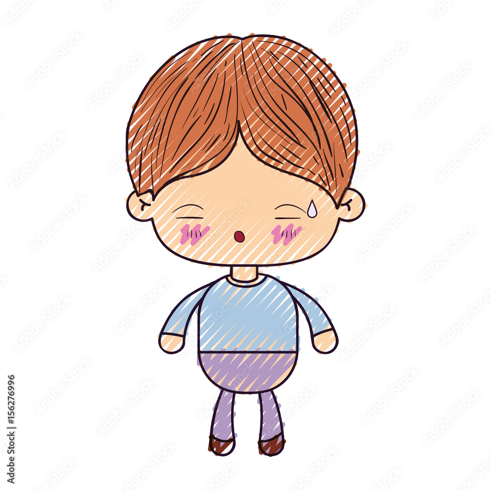 colored crayon silhouette of kawaii little boy with facial expression of tired vector illustration