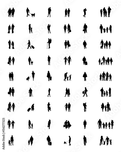 Black silhouettes of people at walking, vector