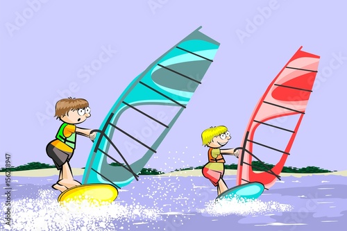 Windsurf summer cartoon