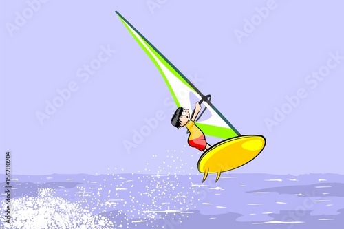 Windsurfing jumping on the sea