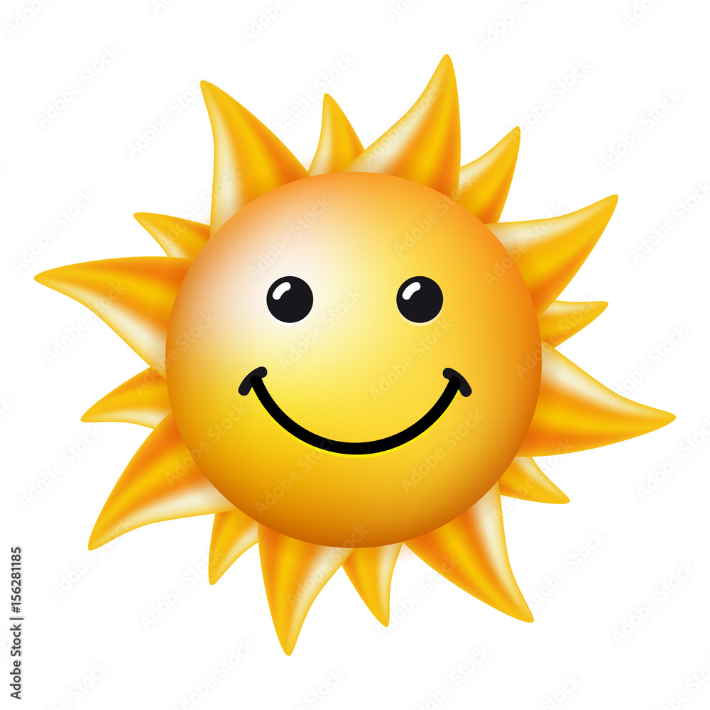 Smiling sun isolated on a white background. Vector illustration