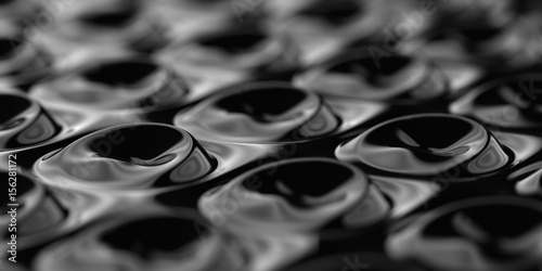 Black deformed bubble-like glossy pattern. 3D abstract illustration.
