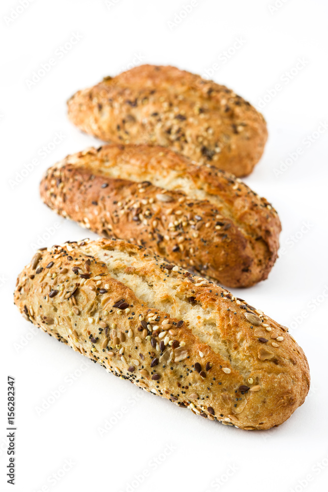 Baked cereal breads isolated on white background
Baked cereal breads isolated on white background