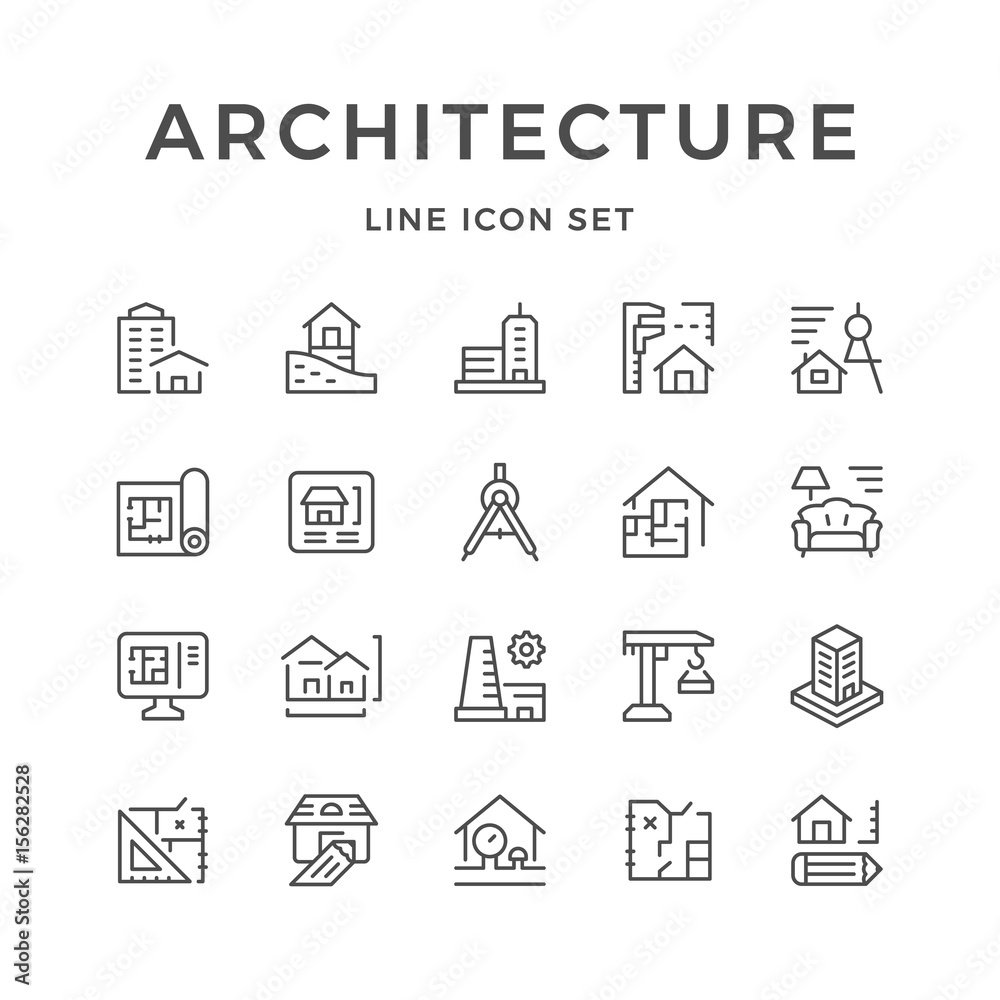Set line icons of architecture - obrazy, fototapety, plakaty 