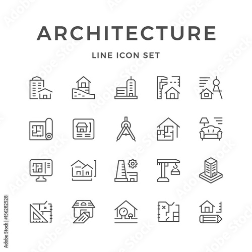 Set line icons of architecture photo