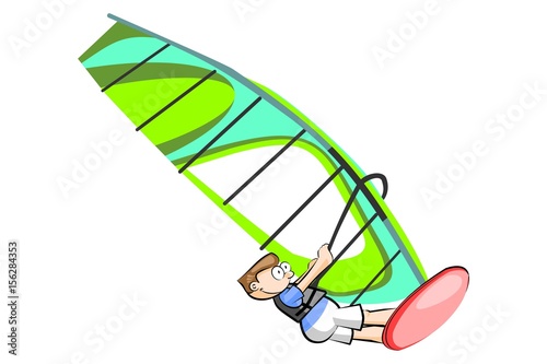Boy windsurfing isolated on white background