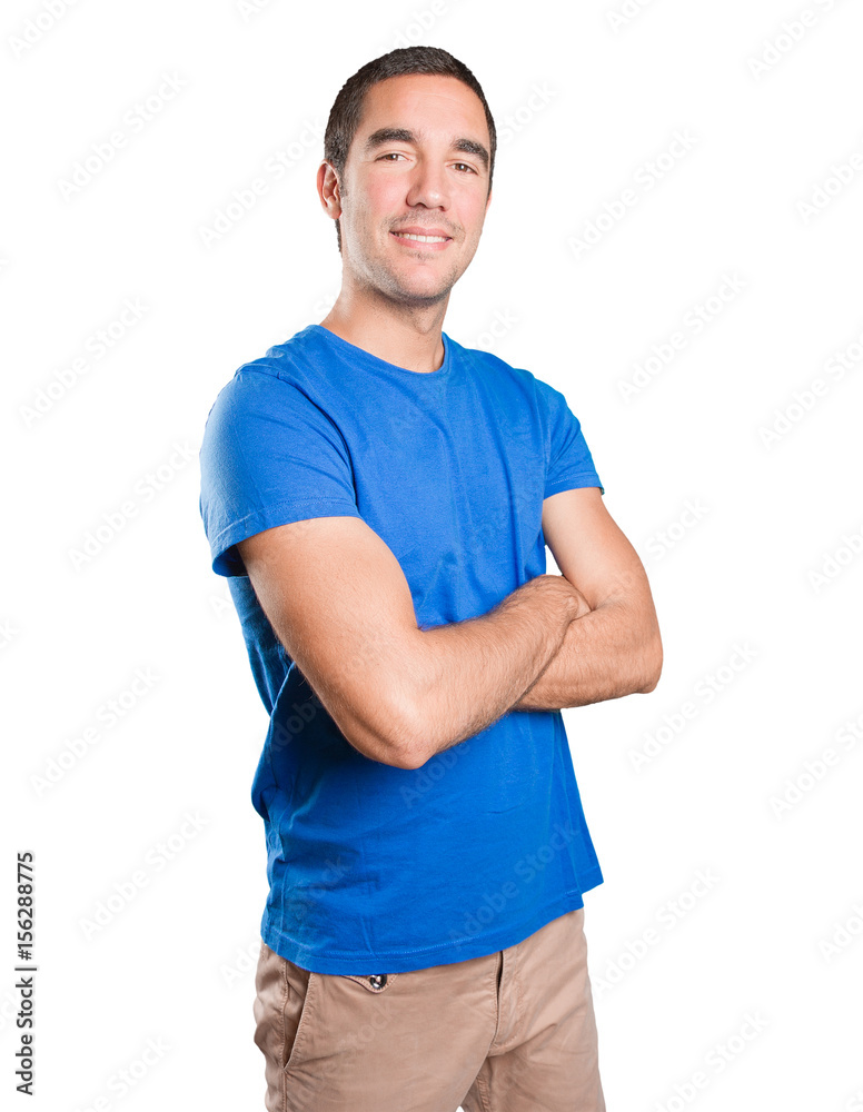 Satisfied young man against white background Satisfied young man against white background