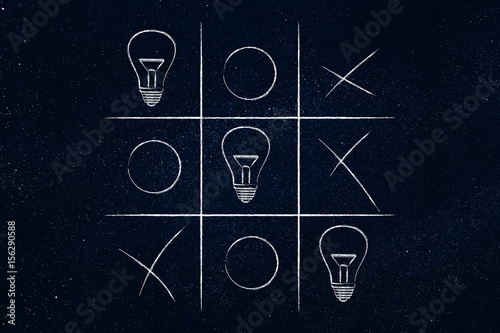 tic tac toe game with line of lightbulbs winning