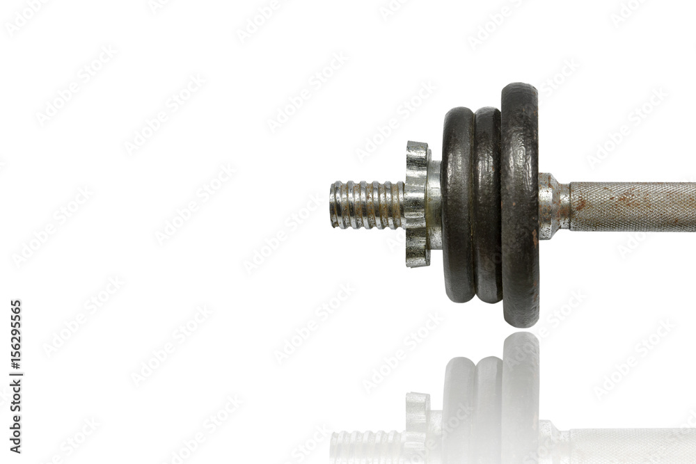 Fototapeta premium dumbbells isolated on white background with reflected shadow with a copy space for text