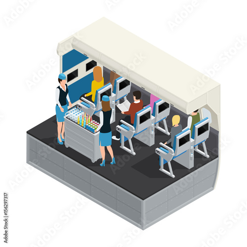 Colored Airplane Interior Isometric Composition