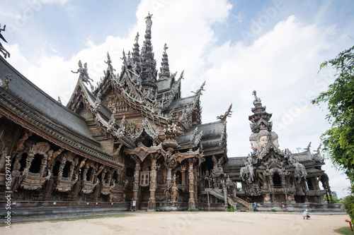 Details of Sanctuary of Truth temple (Prasat Satchatham),handmade reliefs and sculptures, Pattaya, Thailand