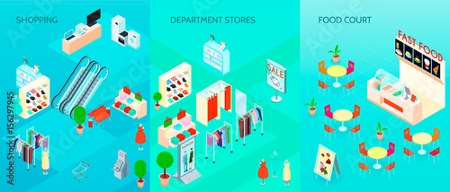Shopping Mall Isometric Banners Set