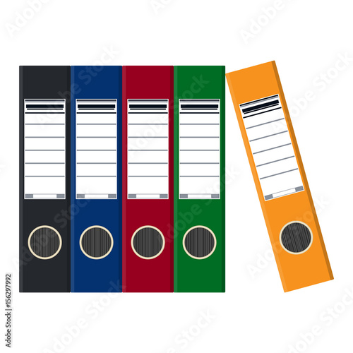 Files, ring binders, colorful office folders.