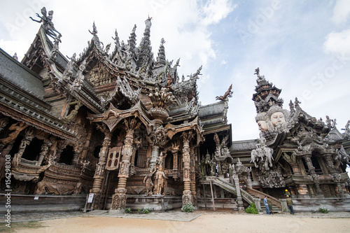 Details of Sanctuary of Truth temple (Prasat Satchatham),handmade reliefs and sculptures, Pattaya, Thailand © 9kwan