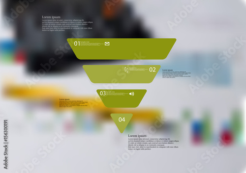 Illustration infographic template with triangle horizontally divided to four standalone green parts