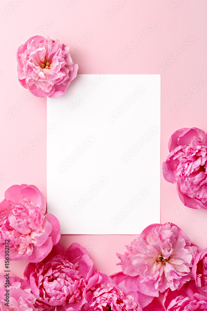 Anemone flowers wreath with green branches. Top view. Neutral background Anemone flowers wreath with green branches. Top view. Neutral background