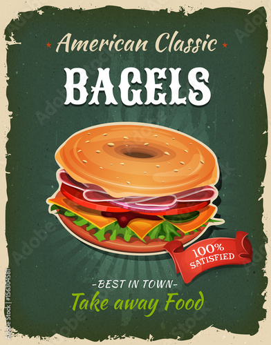 Retro Fast Food Bagel Poster