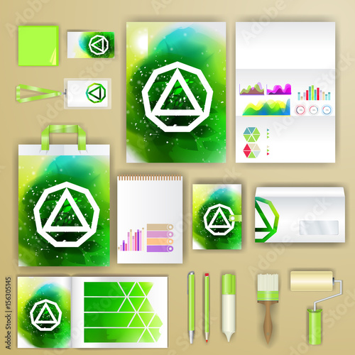 Corporate identity template with color elements. Vector company business style for brandbook, report and guideline. Stationery template with abstract pattern theme illustration.