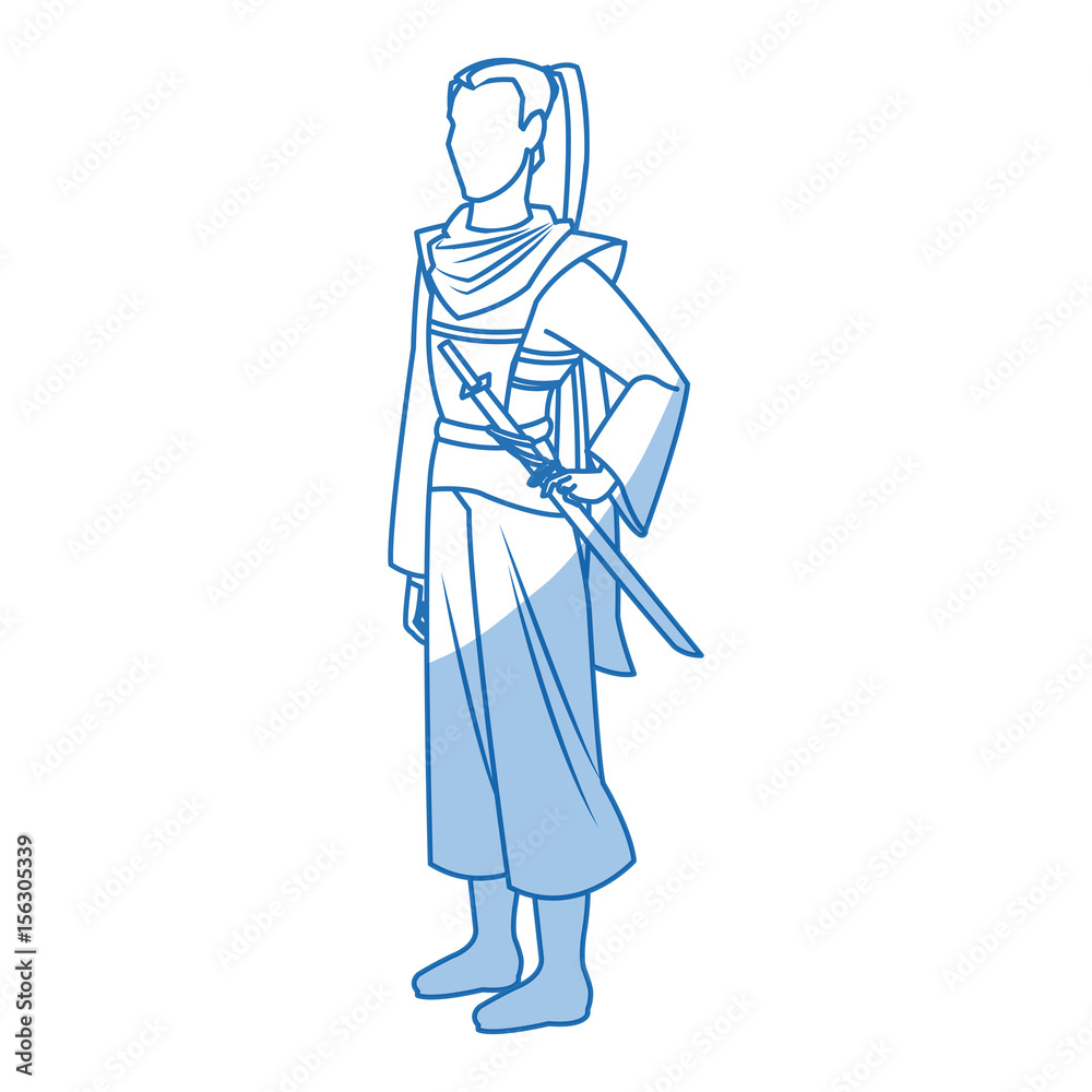 japanese samurai cartoon hero warrior clothes vector illustration