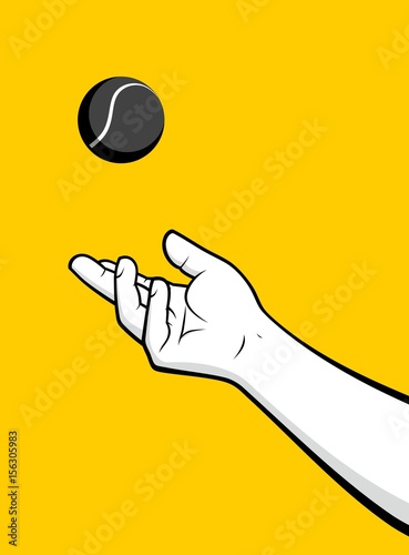 Man hand serving tennis ball