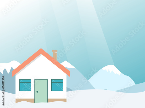 Winter resort. Mountain landscape with house.