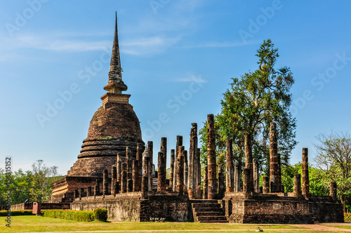 Stupa and columns in Sukhotai  Thailand