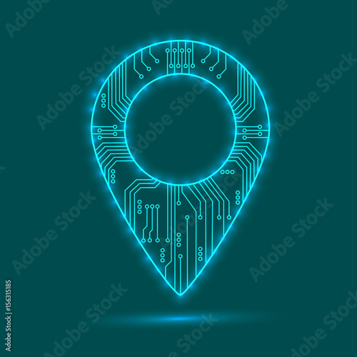 Icon location on the map. Electronic circuit.
