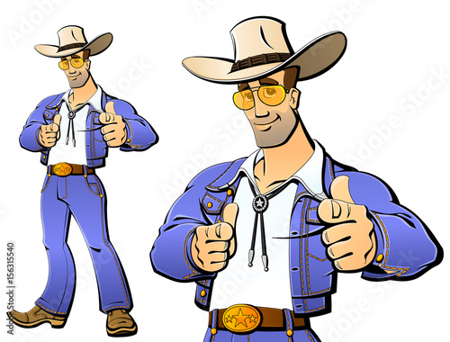 Texan in jeans and cowboy hat.