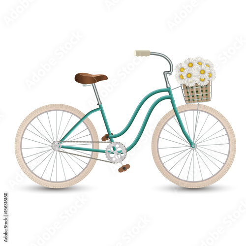 Retro bycicle with basket of flowers. Healthy lifestyle, fitness. Vector illustration EPS10.