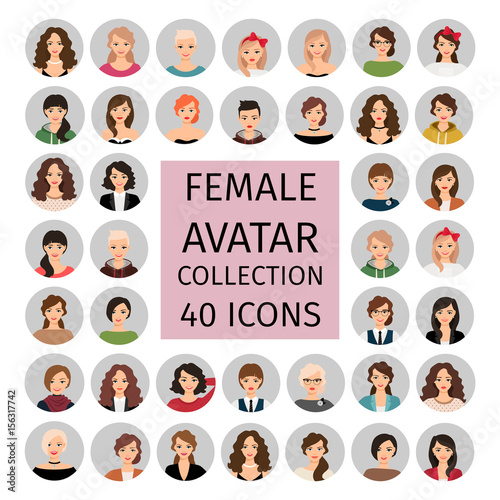 Female avatar collection icons set