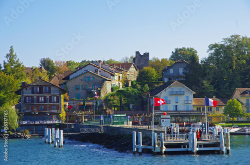 The pier of the beautiful medieval garden town of Yvoire, France on Lac Leman