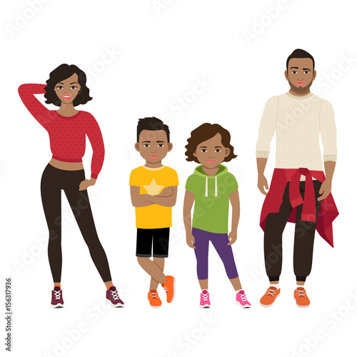 Happy black family in sport style