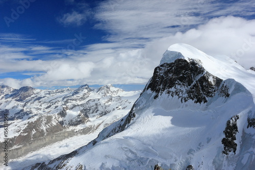 The view from the Klein Matterhorn  3 883 m  showcases the highest peaks of the Swiss Alps. Valais  Switzerland.