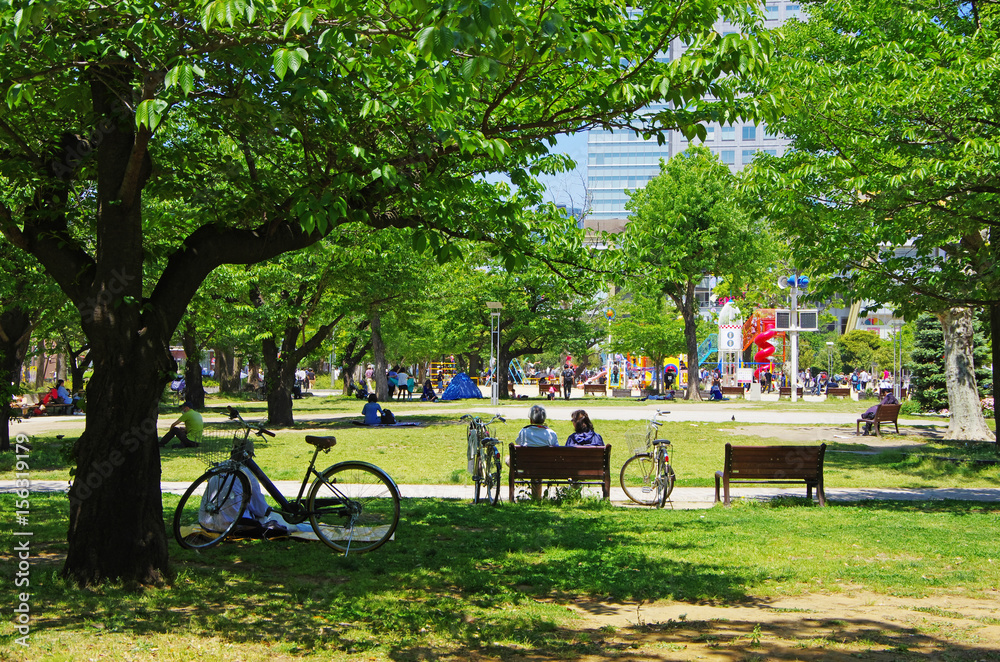 different ways of enjoying a park in Tokyo, Japan