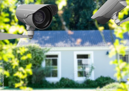 2 CCTV looking after the house and a blurred background 