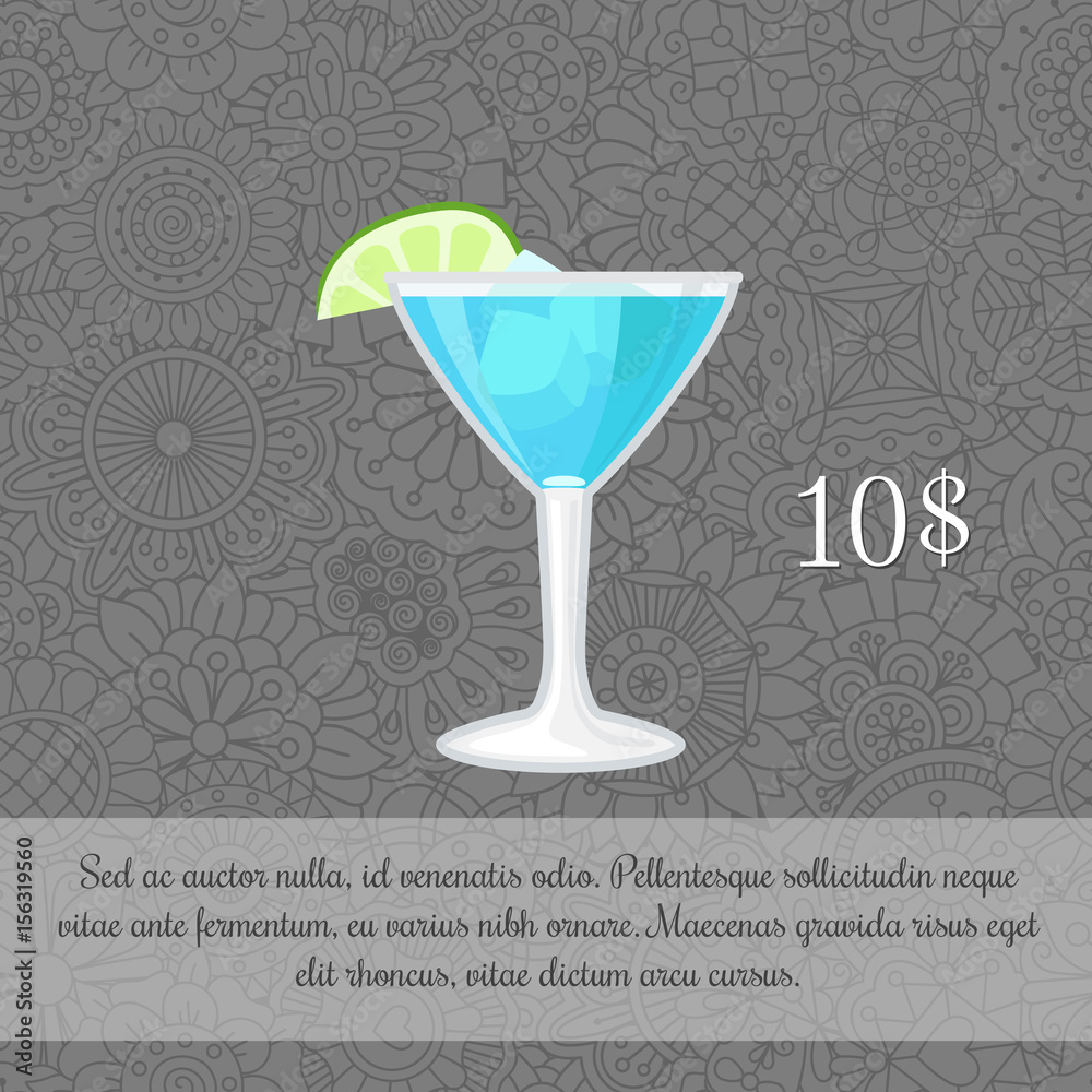Alcoholic blue cocktail card template Alcoholic blue cocktail card template